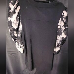 DKNY Womens Black Puff Sleeve Blouse Top With Tie Detail Size XS